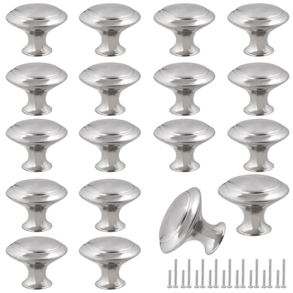 Perillas para gabinete Romeda color plata de acero inoxidable de 30 mm - 18 piezas