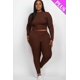thumbnail image 1 of Saronite Conjunto de 2 Piezas de Top y Leggings de Manga Larga con Cuello Alto y Punto Acanalado Básico, Color Café (Talla Grande para Mujer), 1 of 3