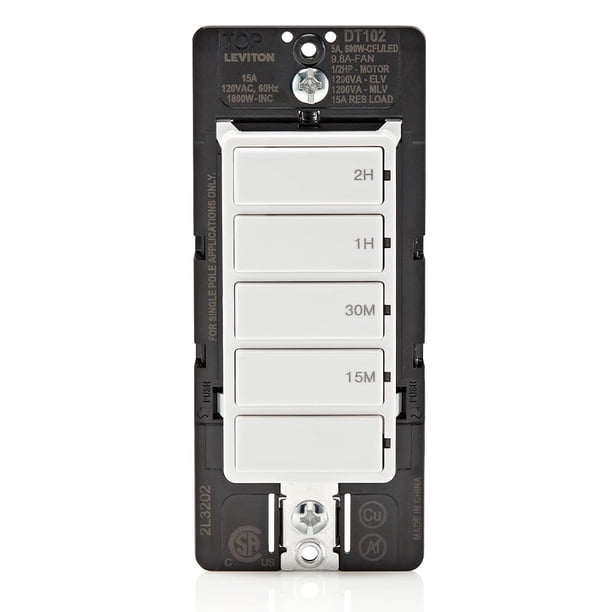 Interruptor temporizador de cuenta regresiva Leviton DT102-1LW para luces/ventiladores
