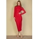 thumbnail image 4 of Vestido Midi Ajustado De Manga Larga Con Cuello Alto Y Canalé, 4 of 5