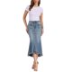 thumbnail image 2 of INSPIRE CHIC Falda Midi de Mezclilla Lavada con Cola de Pescado de Cintura Alta con Dobladillo Crudo Moda Casual con Bolsillos para Mujer Regreso a Clases S Gris Azul, 2 of 6