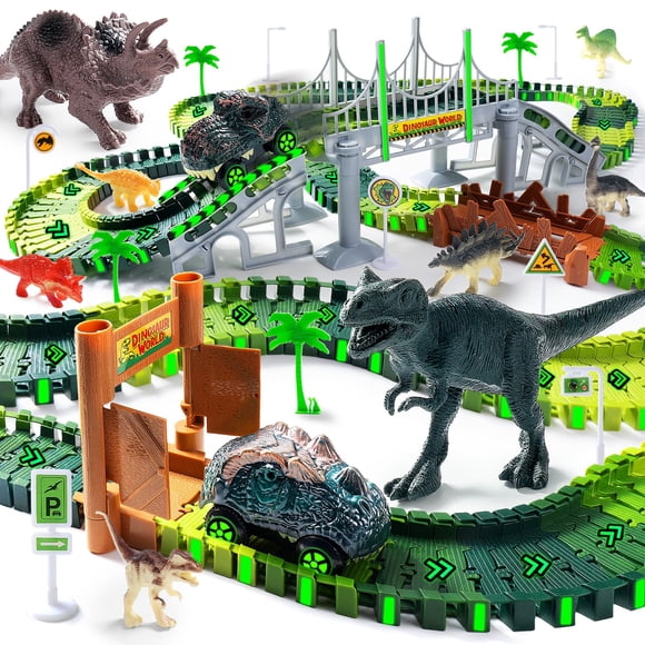 Coroiesty Pista de Carreras de Dinosaurios que Brilla en la Oscuridad, 268 Piezas