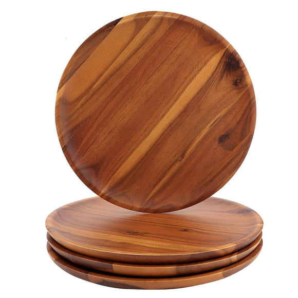 Juego de 4 platos llanos de madera de acacia AIDEA, 8 pulgadas, ligeros