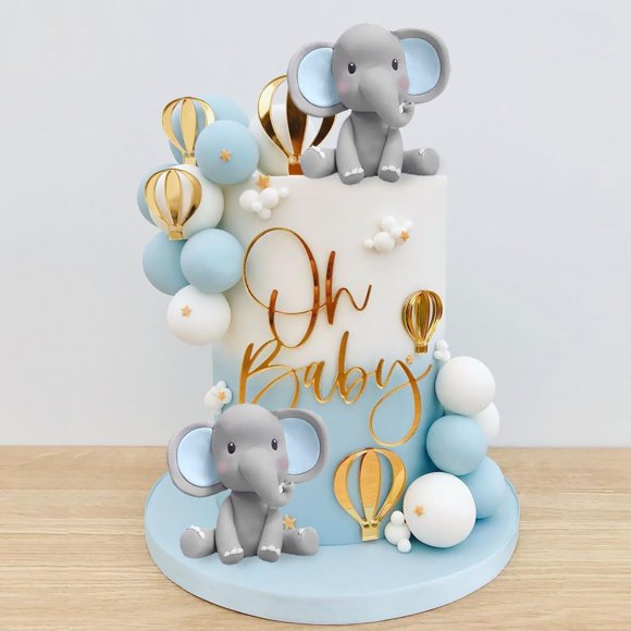 Decoración de tartas Elephant Oh Baby Blue para baby shower