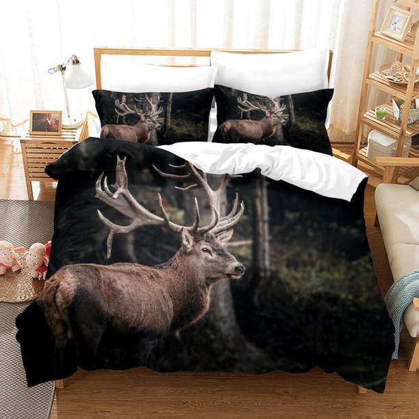 Night Elk Deer Quilt Duvet Cover Set Bedding Queen Bedroom Decor3-Piece Bedding Set