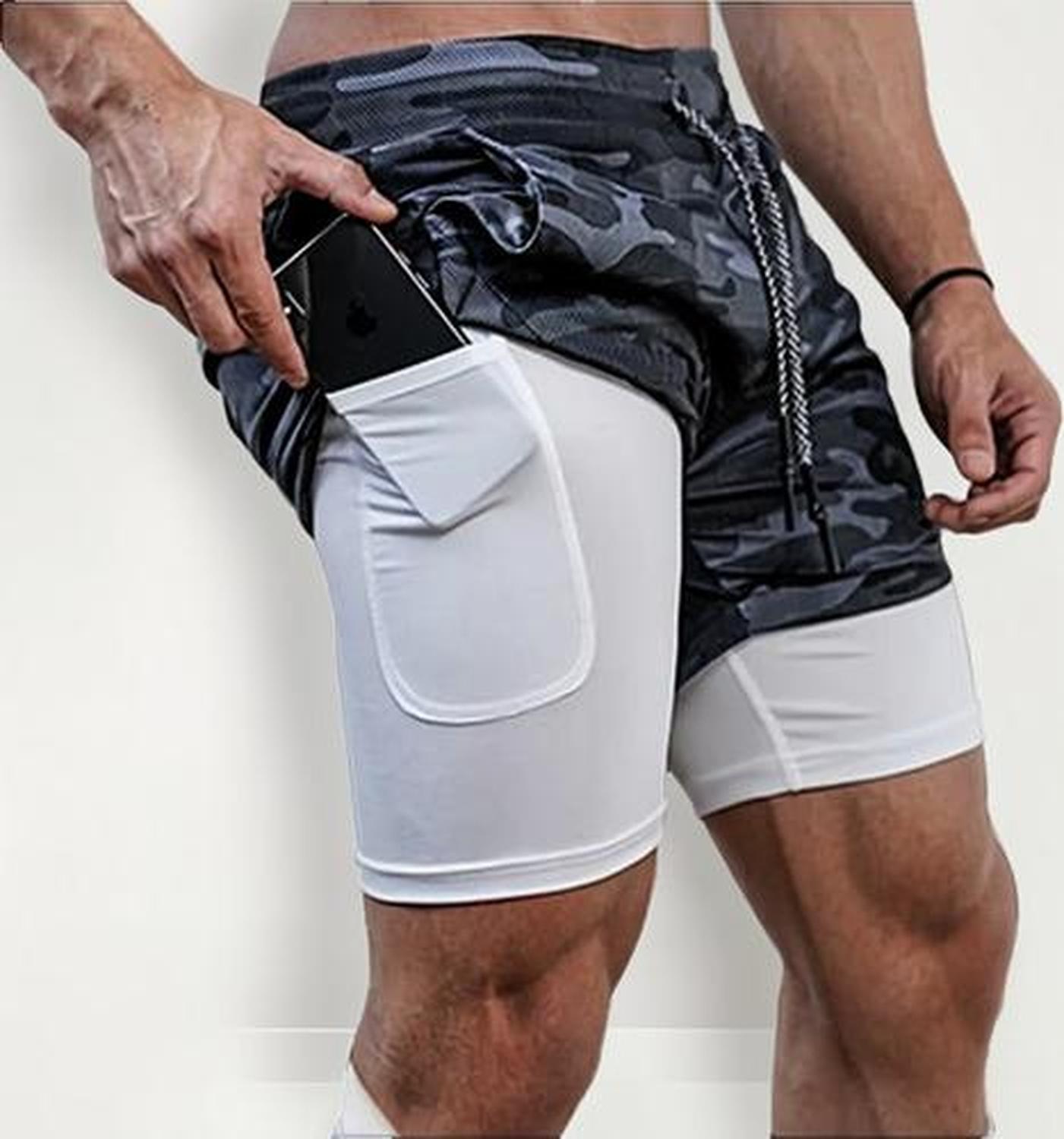 Oem - Short Gimnasio Hombre Con Calza Y Bolsillo Para Celular Gris Oscuro L