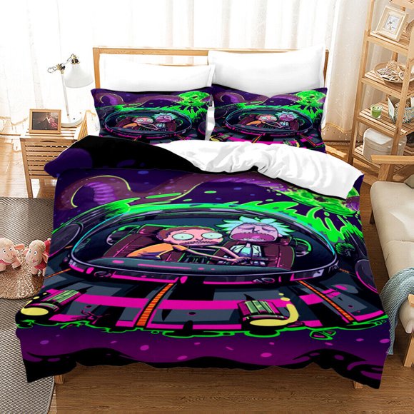 Rick and Morty Duvet Quilt Cover Bedding Set Pillowcase Included 3-Piece Bedding Set (1 Duvet Cover + 2 Pillow Shams)