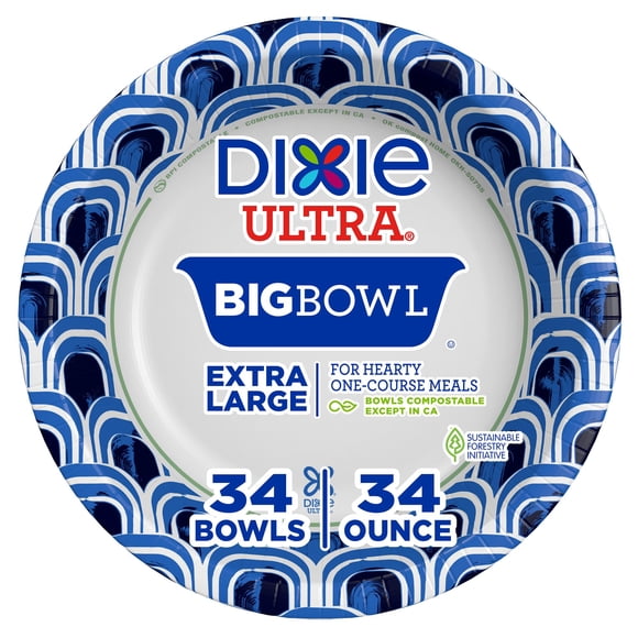 Bowls de papel desechables Dixie Ultra de 34 oz, compostables, 34 unidades