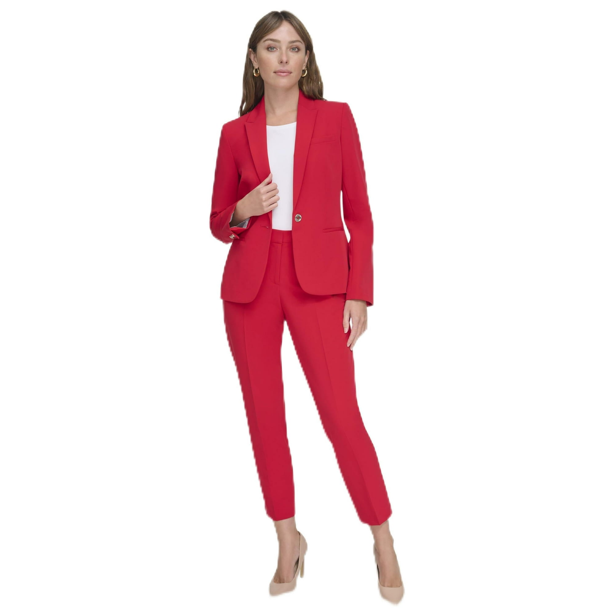 Chaqueta Tommy Hilfiger Para Mujer, Color Escarlata, Talla 16, Con Un Botón