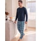 thumbnail image 4 of INSPIRE CHIC Conjunto de Pijama de Manga Larga para Hombre de Color Sólido y Pantalones de Cuadros S Azul Marino, 4 of 5
