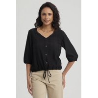 Fashionspark - Polera Mujer Botones Decorativos Negro