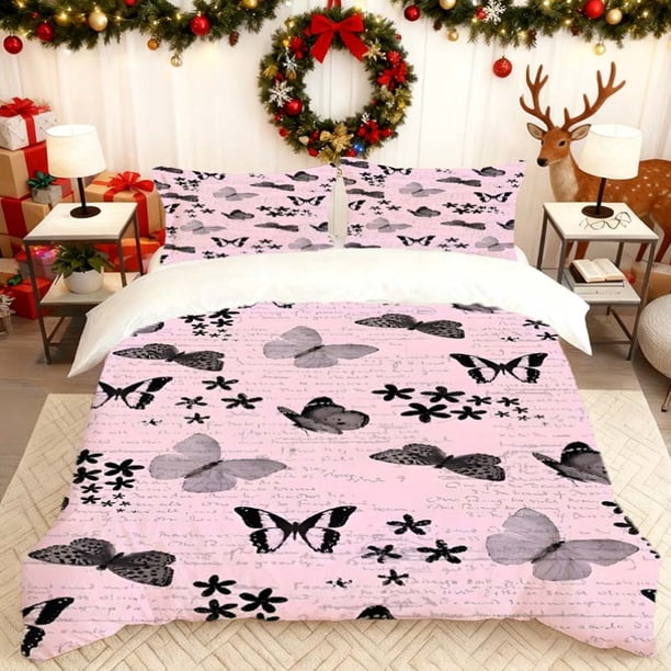 Retro Butterfly Wallpaper Print Quilt Cover Set Bedding Soft Quilt Cover + 2 Pillowcases Suitable for Home Bedroom And Guest Room G