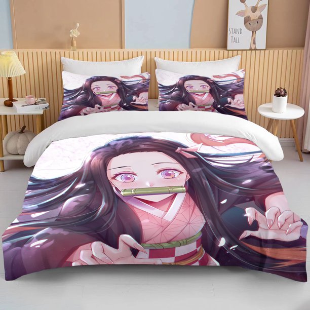 Nezuko Kamado Bedding Set Anime Demon Slayer Duvet Cover Comforter Bed Linen Single Twin Full Size Kids Girl Boys Gift Bed Sheets