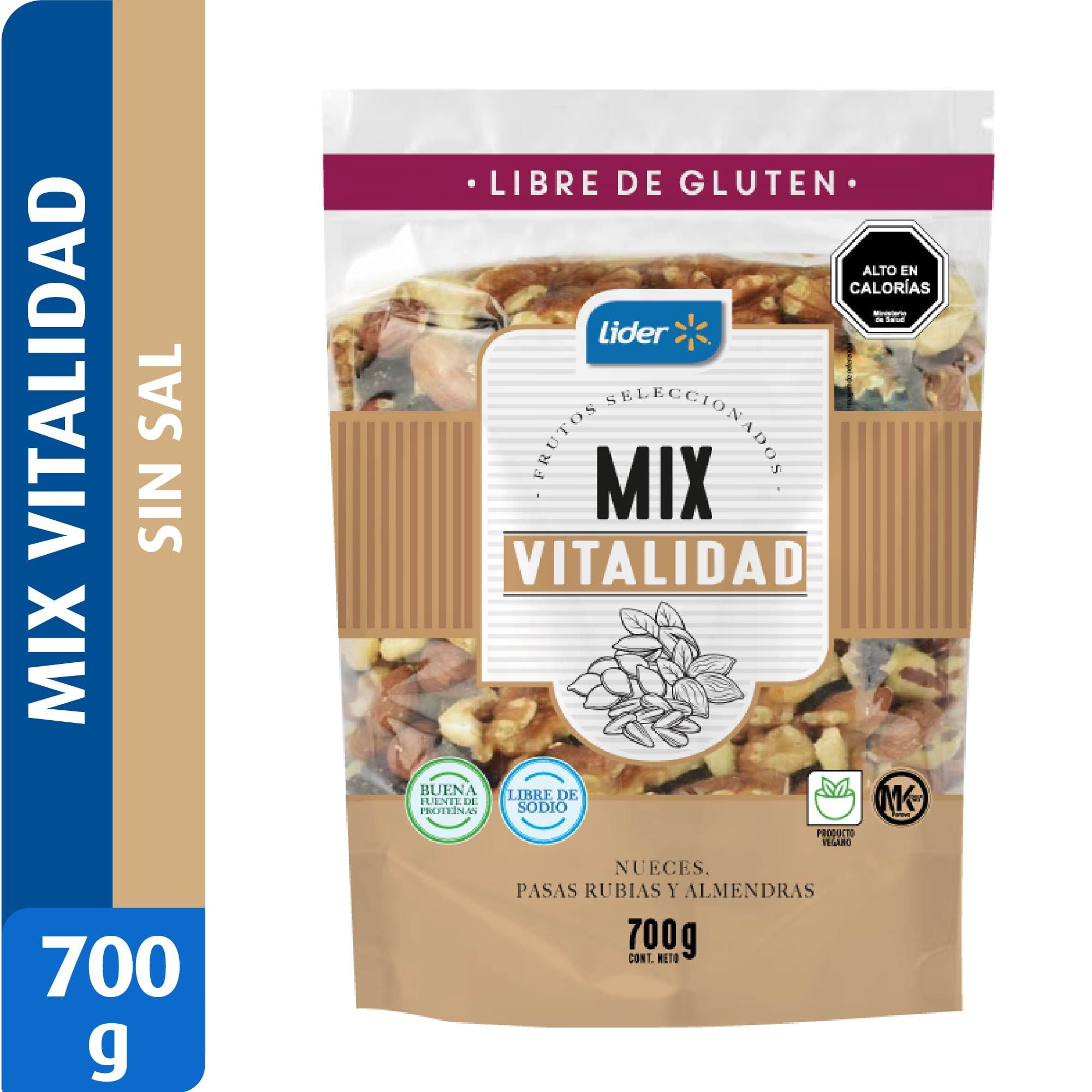 Mix De Nueces, Pasas Rubias Y Almendras, Sin Sal 700 g