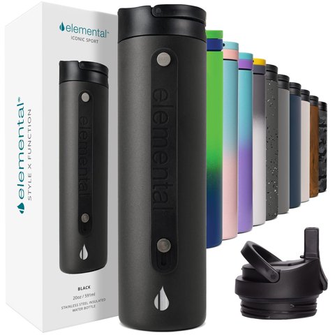 Botella De Agua Elemental Iconic De Acero Inoxidable De 591 Ml Con Pajita