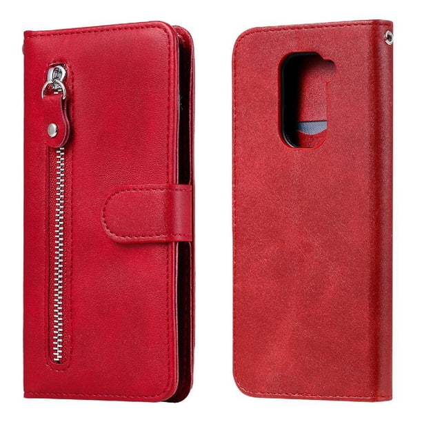 Funda con Cremallera para Xiaomi Redmi Note 9, Carcasa Cartera de Cuero PU con Soporte y Tarjetero