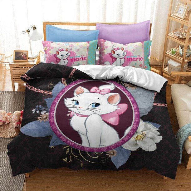 Disney Marie Cute Cartoon Cat Girls Gift Quilt Duvet Cover Set Bedclothes3-Piece Bedding Set