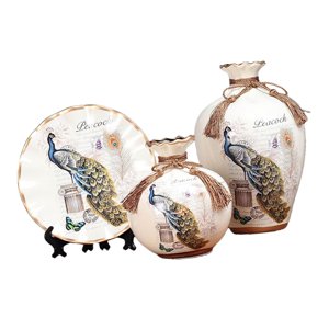 Magideal - De 3 Jarrones De Cerámica Decorativos Clásicos Chinos, Decoración De Pavo , Licencia Oscilante, Jarrón De Cerámica Precioso, Jarrón Floral Para
