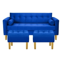 Bodevir - Sofa Retro 3C + 2 Pouf Felpa 01 Azul Rey