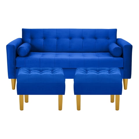 Bodevir - Sofa Retro 3C + 2 Pouf Felpa 01 Azul Rey