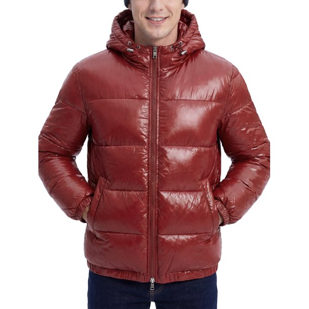 INSPIRE CHIC Chaqueta Acolchada de Invierno para Hombre con Capucha Ajustable y Cremallera a Prueba de Viento S Rojo