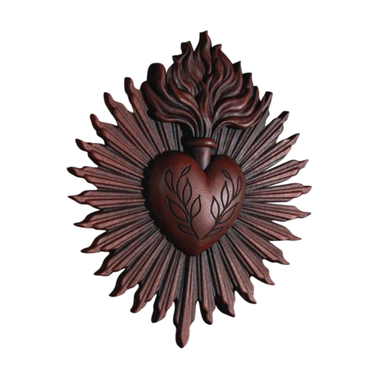 Magideal - Placa De Pared De Sagrados Corazones, Adorno Sacramental, Estatua Gótica Artística Para Colgar En La Pared, Escultura Para La Entrada Del Porche Del H Rojo
