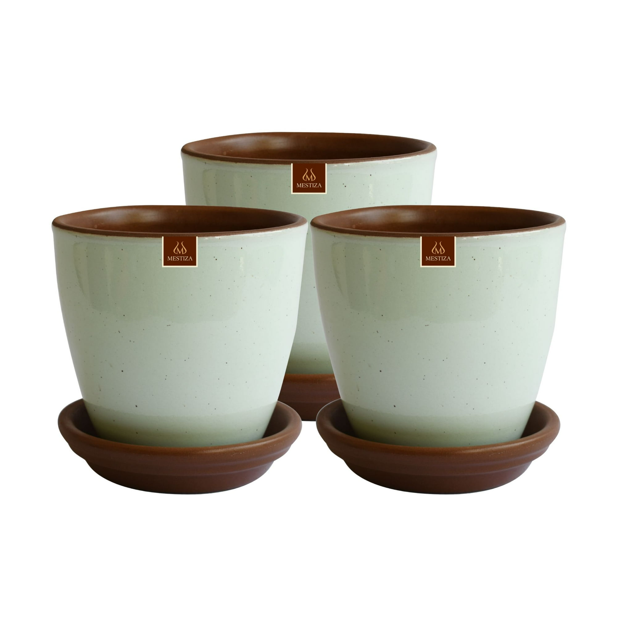 Pottery - Set De 3 Maceta Zafiro 17cm Verde Agua Y Sus Platos