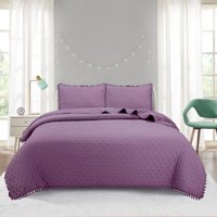 Top Lucky - Cubrecama De Algodon 2 Plazas Pompon Morado