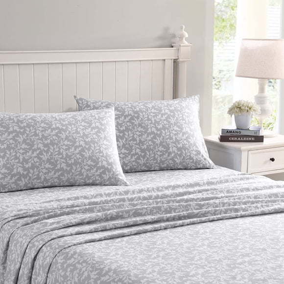 Juego de sábanas Laura Ashley Crestwood, color gris pastel, tamaño doble