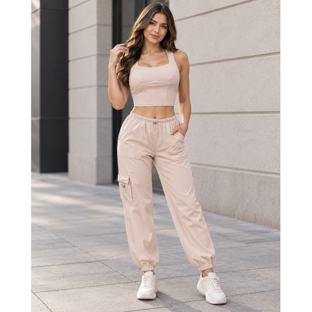Conjunto Mujer Top Ajustado Espalda Cruzada y Pantalón