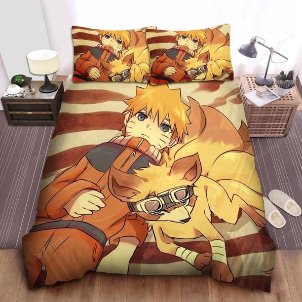 Kid Naruto And Nine Tails Kyuubi Drawing Quilt Duvet Cover Set Bedding Bed Linen3-Piece Bedding Set