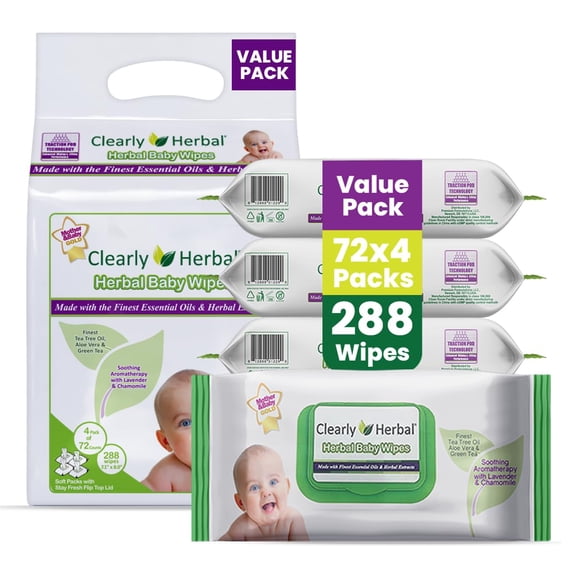 Toallitas húmedas para bebé Clearly Herbal 288 unidades Lavanda y Manzanilla