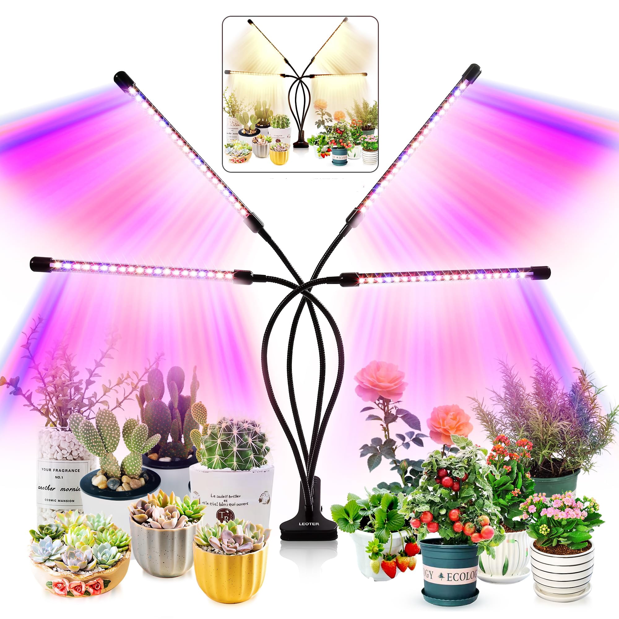 Luz De Cultivo Leoter 80 Led Espectro Completo Temporizador 3 Modos