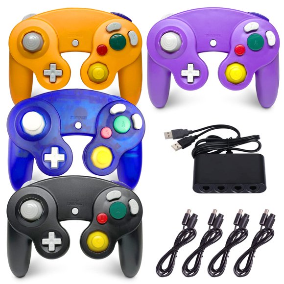 Pack de 4 controladores GameCube Degulan – Negro, Morado, Azul y Naranja