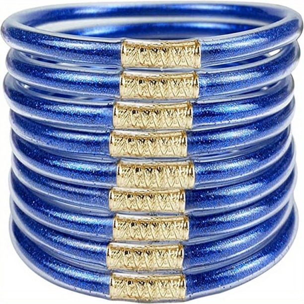 9pcs/set Sparkling Glitter Jelly Bracelets for Women and Girls - Resin Prayer Bangle Set with Glamorous Design
