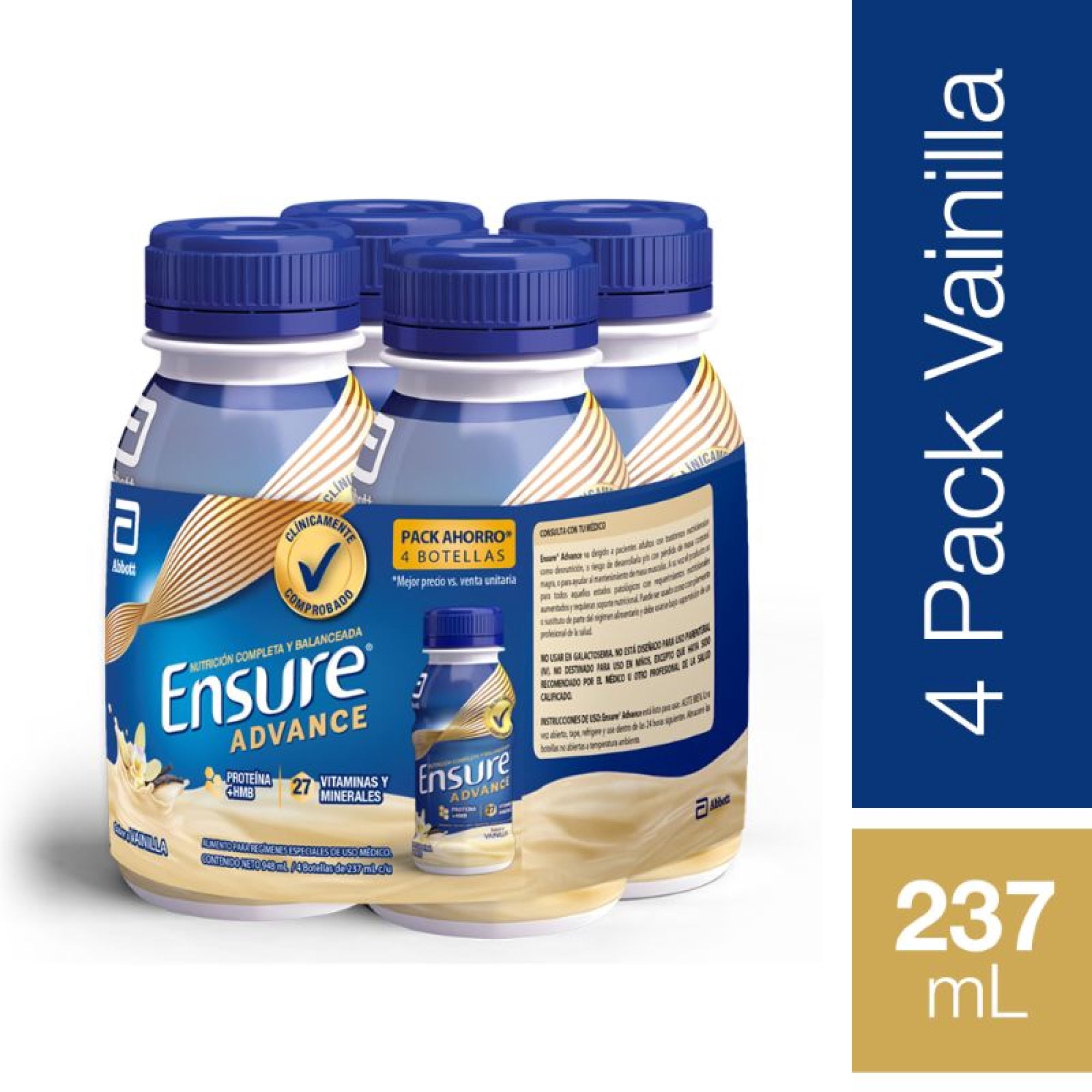 Alimento Líquido Advance Sabor Vainilla Pack 4 Botellas de 220 ml c/u Ensure