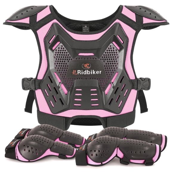 Equipo de Motocross RIDBIKER para Niños - Chaleco y Protectores Rosados