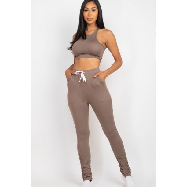 Conjunto de Top Corto sin Mangas y Pantalón Fruncido