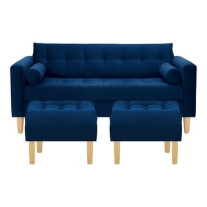 Bodevir - Sofa Retro 3C + 2 Pouf Felpa 05 Azul Marino