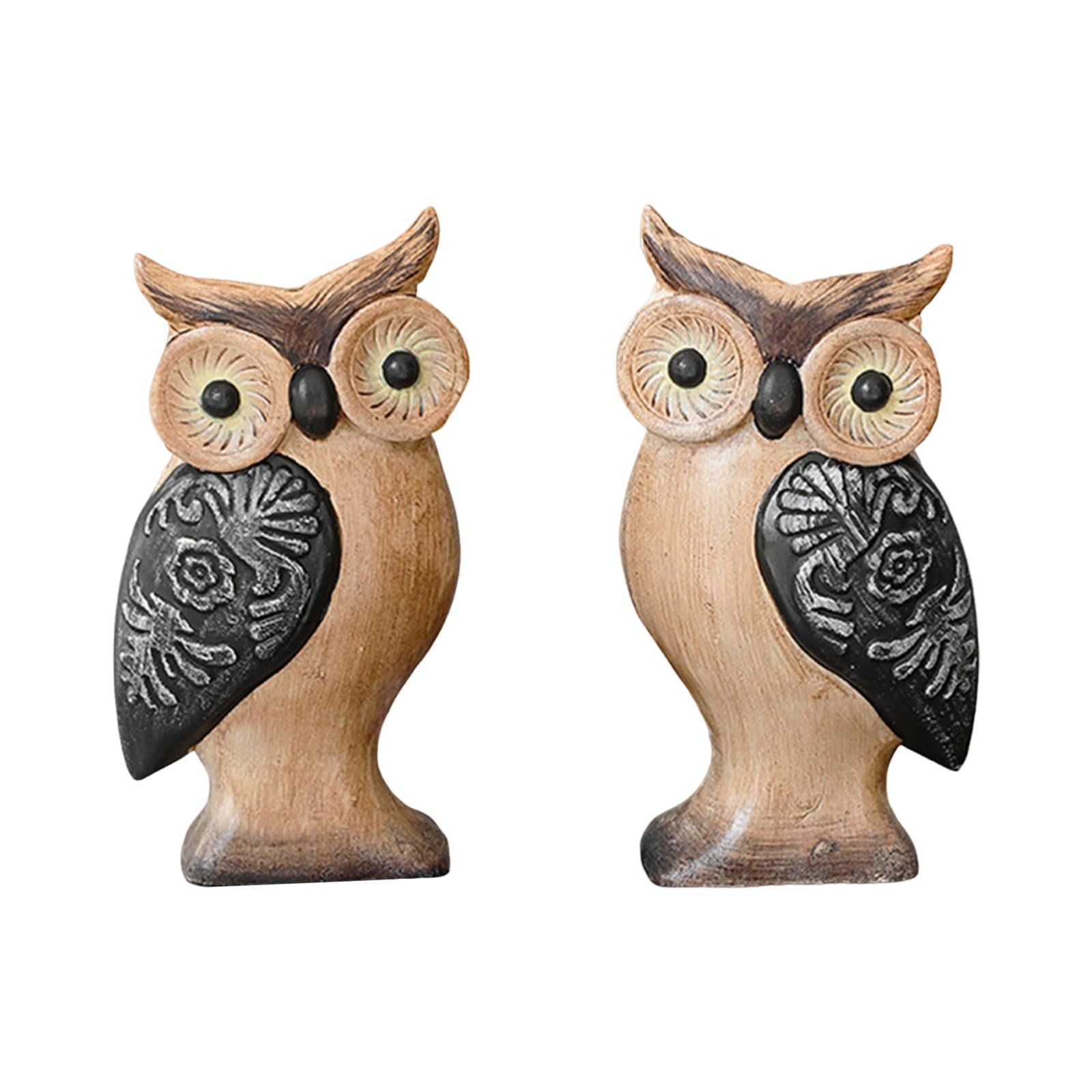 Bothyi - 2 Figuras De Madera Decorativas De Búho Para Dormitorio, Escritorio Y Armario.