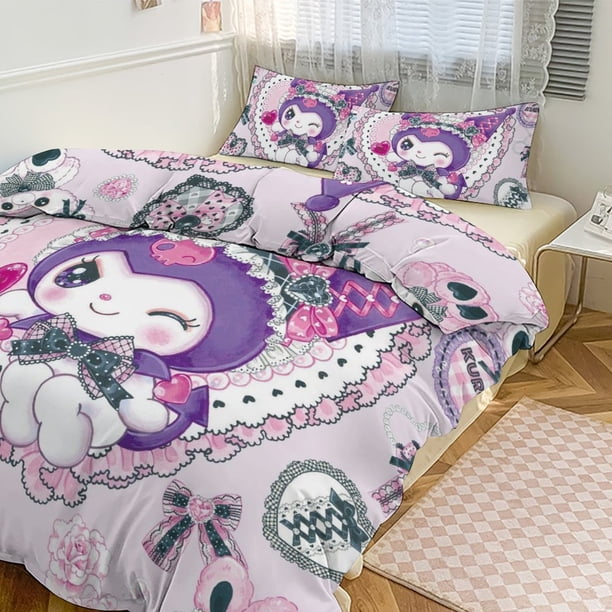 Kuromi Print Bedding Set Pattern Duvet Cove Set 3 Pieces 1 Quilt Cover And 2 Pillowcases for Women Men Teens