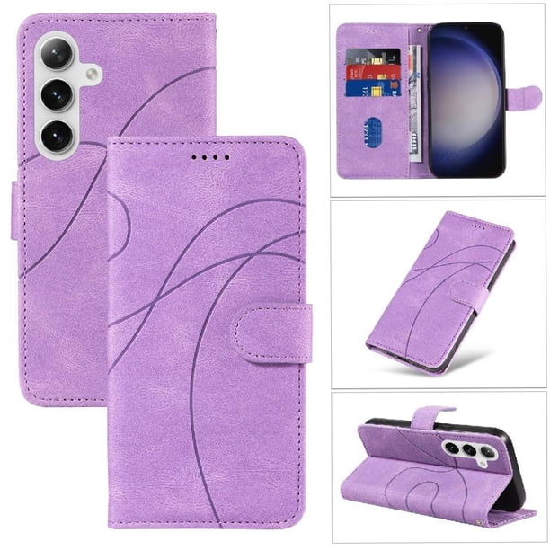 Funda tipo cartera con tapa para Samsung Galaxy S25 Plus con tarjetero, soporte y cubierta magnética Morado