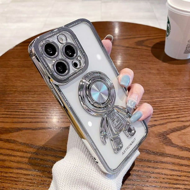 3D Astronaut Design Electroplated Protective Phone Case With Ring Kickstand For Apple IPhone 13 14 Pro Max Plus
