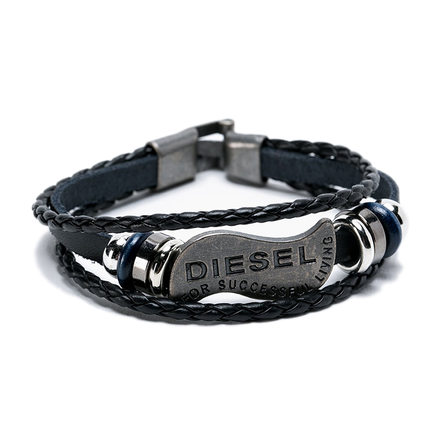 Millam - Pulsera Hombre Cuero Multicapa Con Placa Azul Negro