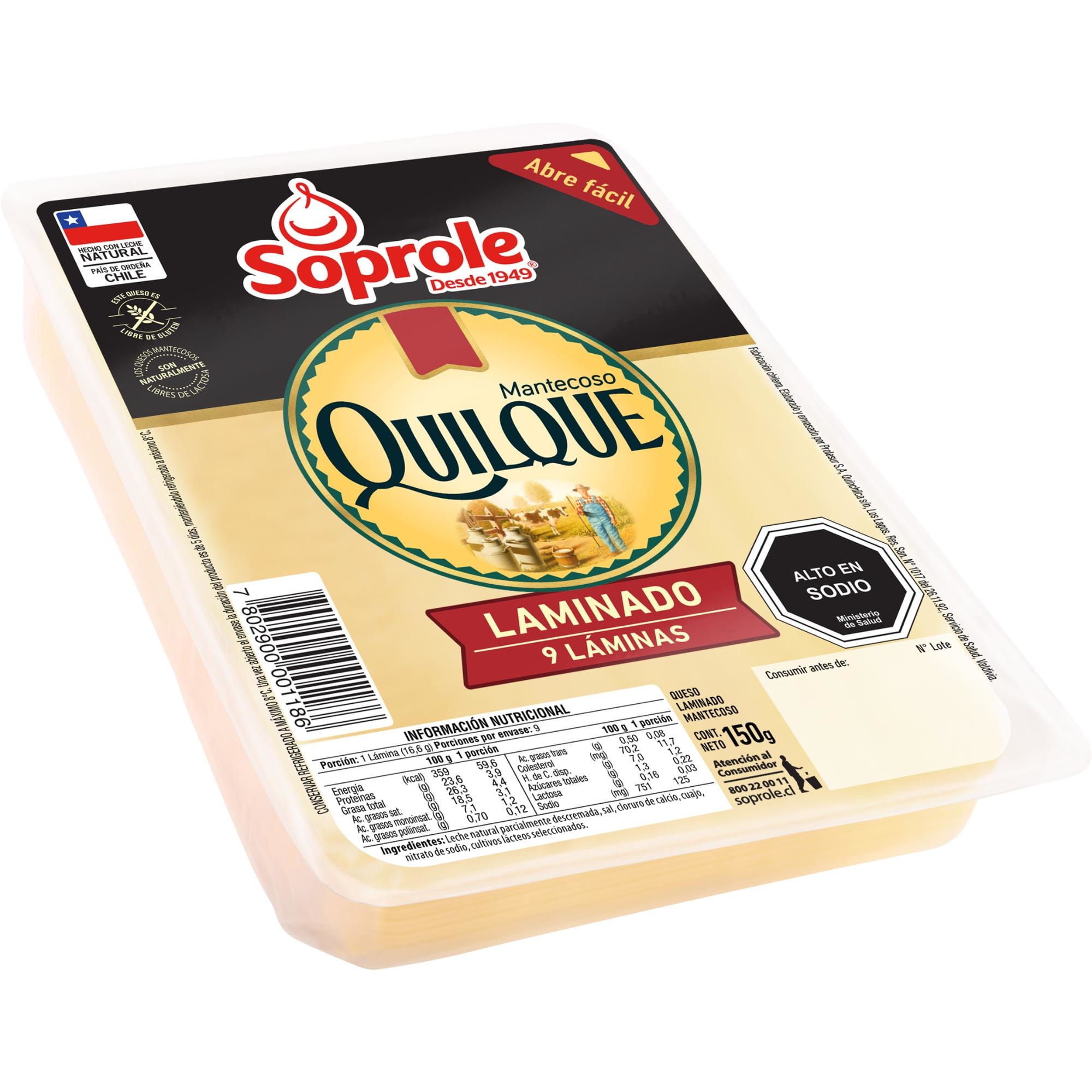 Queso Mantecoso Laminado 150 g Soprole