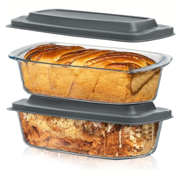 Molde Para Pan Grande 1800 Ml Vidrio Borosilicato Con Tapa Juego De 2