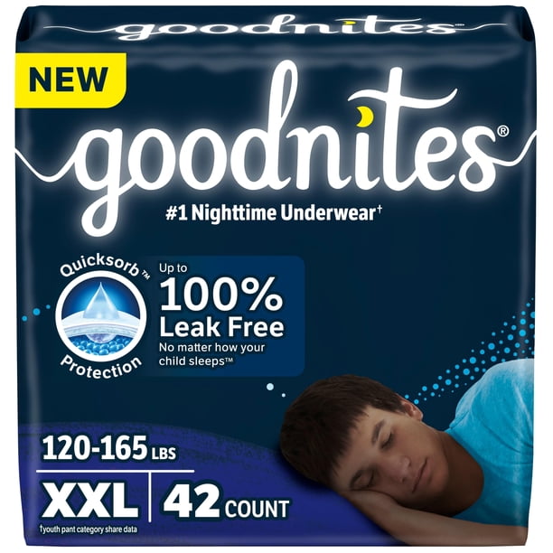 Ropa interior nocturna GoodNites para niños, talla XXL, 120 — 165 libras, 42 unidades
