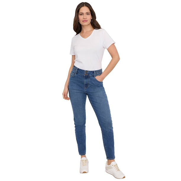 Jeans Mujer Aplicación Pretina Azul Medio Corona