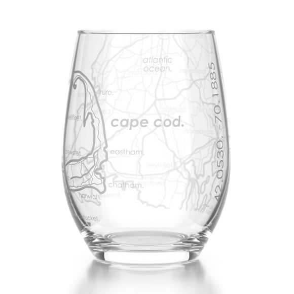 Copa de vino Well Told con mapa de Cape Cod grabado, 444 ml