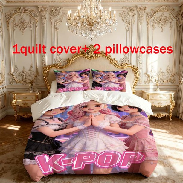 3pcs K POP Virtual Idol Themed Printed Bedding Set Duvet Cover and Pillowcases